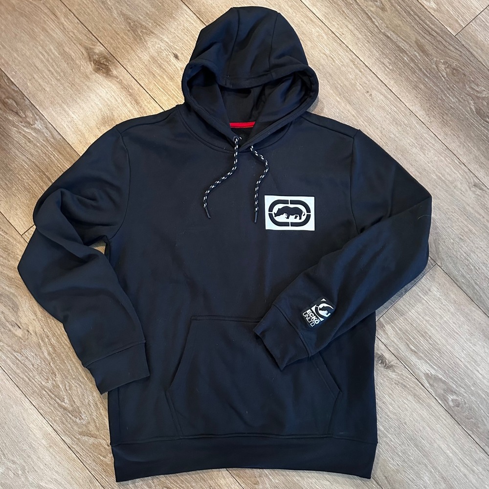 Ecko Unltd Mens Black Rhino Logo Graphic Hoodie Sweatshirt Medium